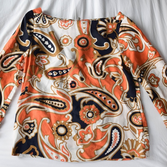 J.Crew Silk Blouse Orange Navy Paisley size 2